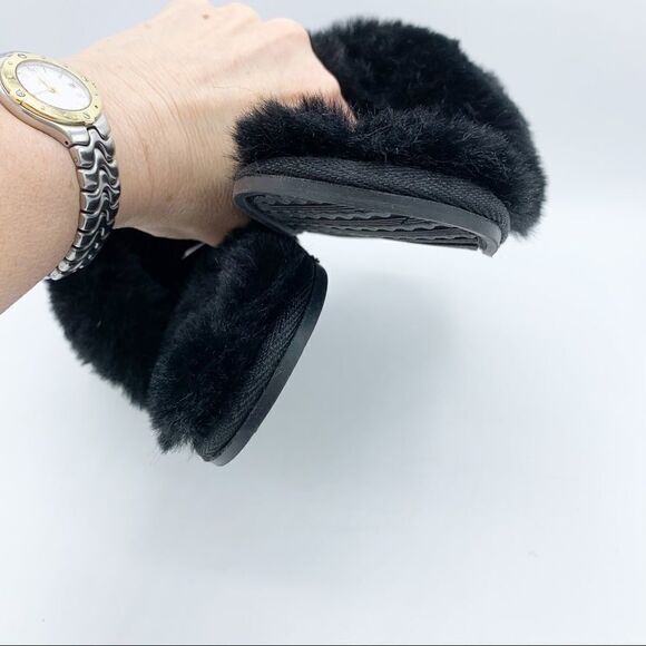 Lauren Conrad Black Fuzzy Criss-Cross Open Toe Slip-On Slipper NWOT‎ Sm 6-7 - Picture 3 of 8